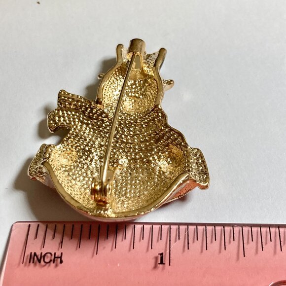 Vintage Snowman Christmas Pin Brooch Enamel Crystal LET IT SNOW Cute Holiday - Picture 7 of 7